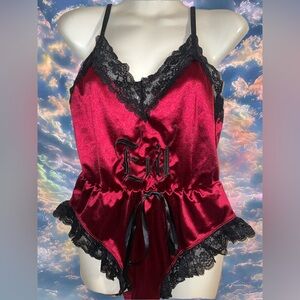 Dolls Kill Red and Black Lace Chemise